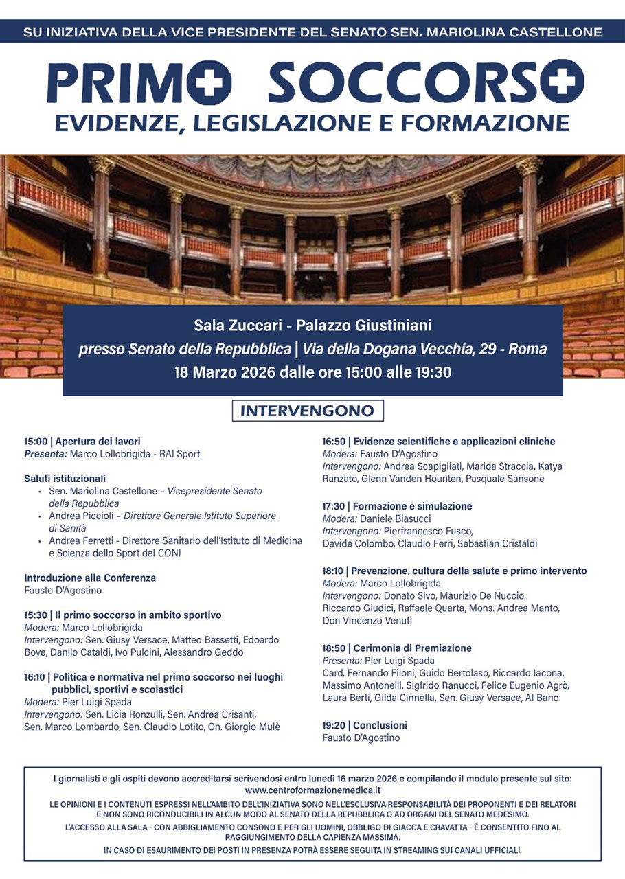 Conferenza – “PRIMO SOCCORSO” Evidenze, Legislazione e Formazione - Roma - 18-03-2026